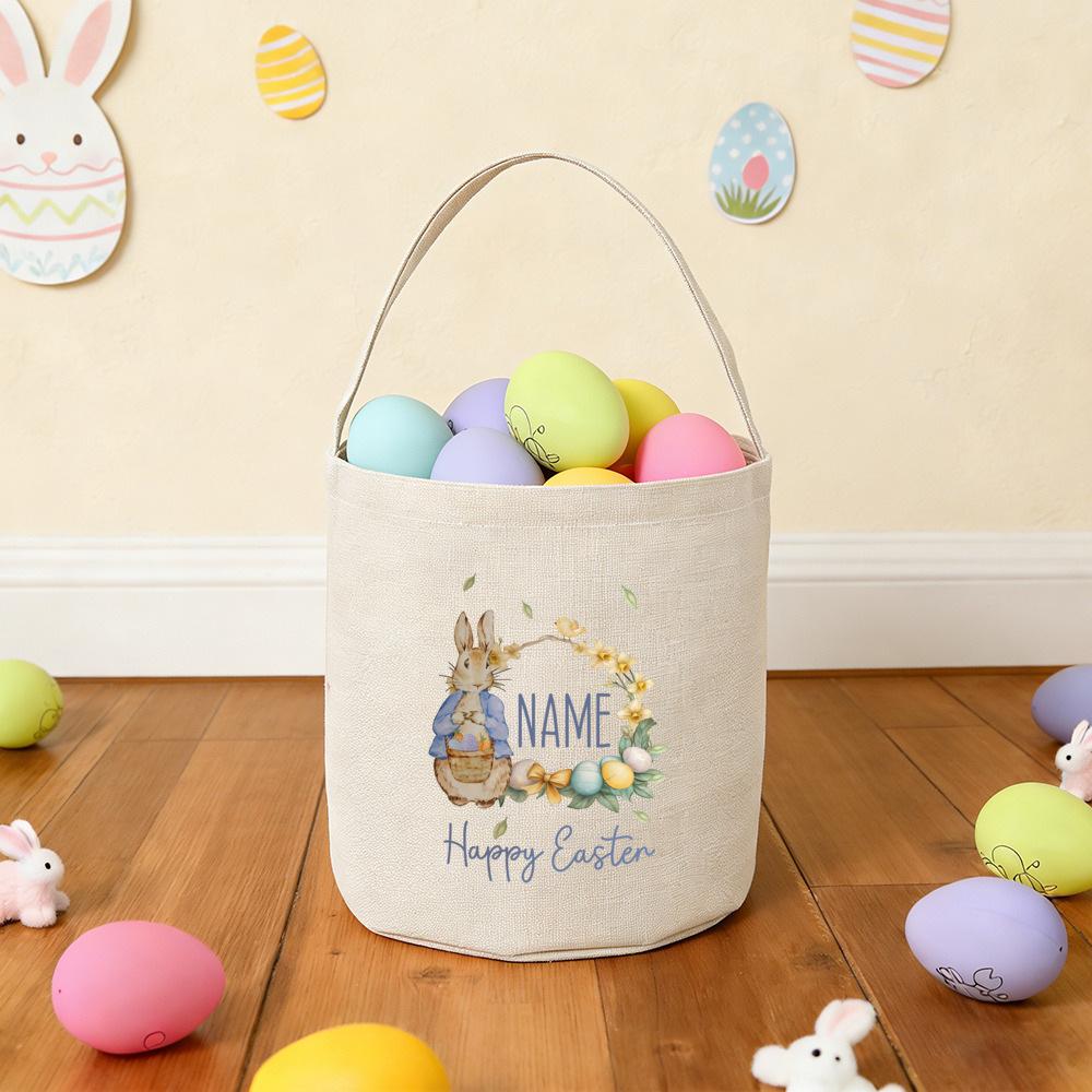 Personalized Easter Basket Custom Nam Bunny Basket Kids Easter Egg Hunt Gift Egg Hunt Basket Easter Gift for Boys Girls 20X28X8cm