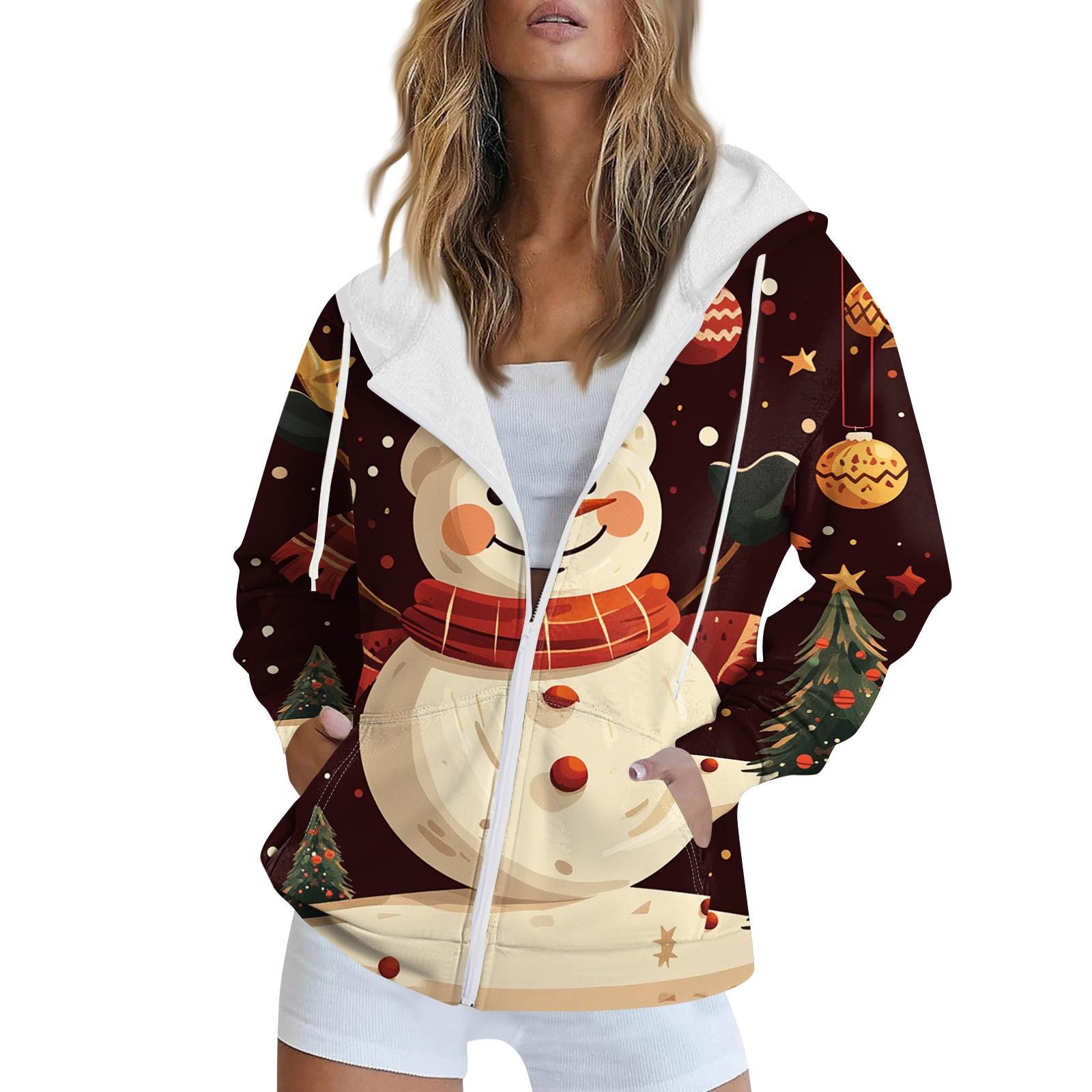 Женская рождественская печатная толстовка осень-зима с длинным рукавом кардиган куртка — фото 7