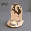 Gift for Housewarming Wooden Tarot Card Holder Stand, of The Day Candle Tealight Holder, Moon Small Wood Stand Candles Sun Star Pattern Altar Display
