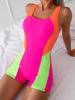 2024 Tri-Color Contrast One-Piece Competitive Swimsuit Shorts - Euro-American Style