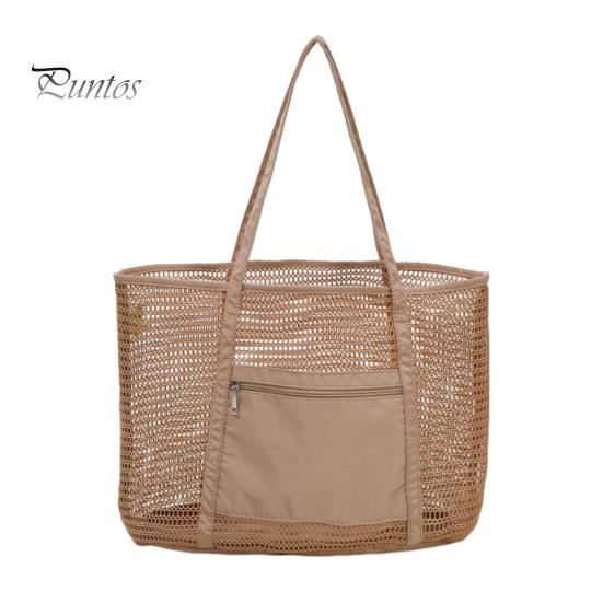 

Пляжная сумка, большая вместимость, летняя дорожная сумка-тоут из сетки с большим карманом, тканая сумка через плечо с защитой от песка хаки