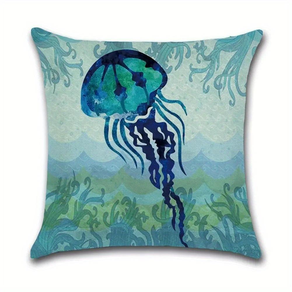 Sea Creatures Turtle Seahorse Starfish Jellyfish Pattern Cushion Cover Suitable For Sofa Bedroom Car Pillow Cover