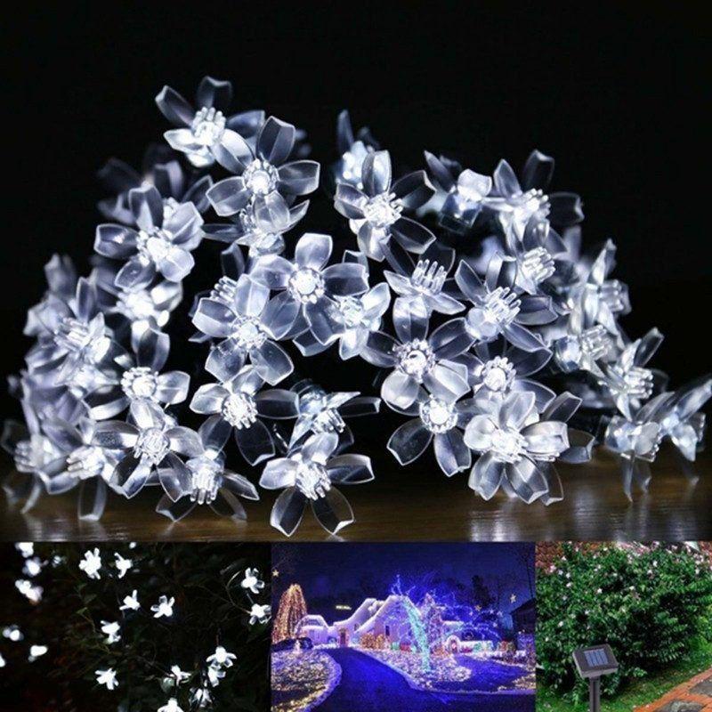 Solar Garland Cool White Flowers For Terrace Balcony Garden Lamps 50Led