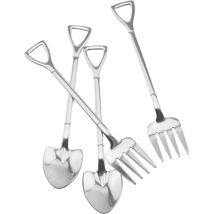 4Pcs Stainless Steel Coffee Spoons and Fruit Forks for Bistro Cocktail Tasting Appetizer and Mini Cake Silver серебряный