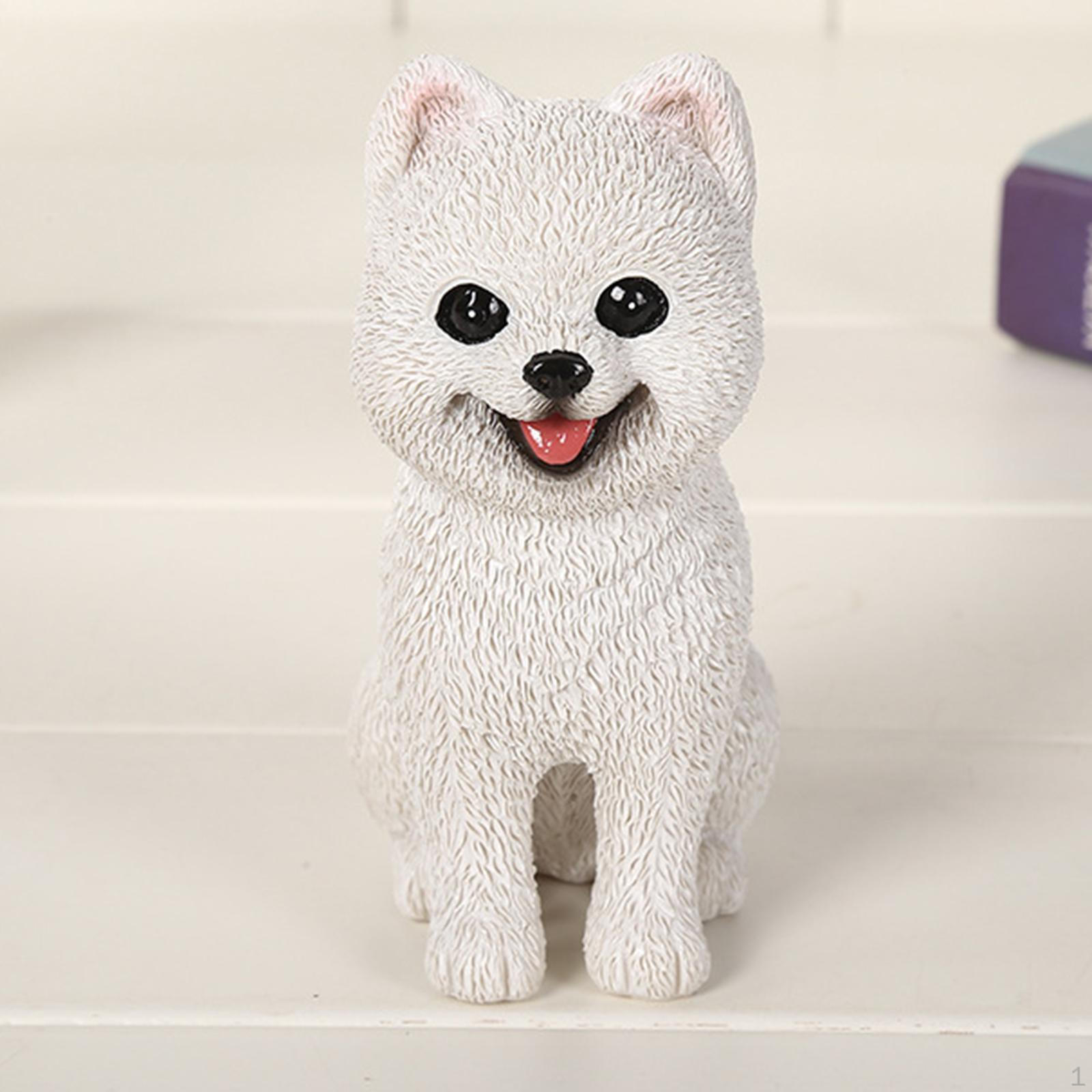 

Pomeranian Dog Figurine Sculpture Portable Car Decoration Home Ornament Puppy Statue білий