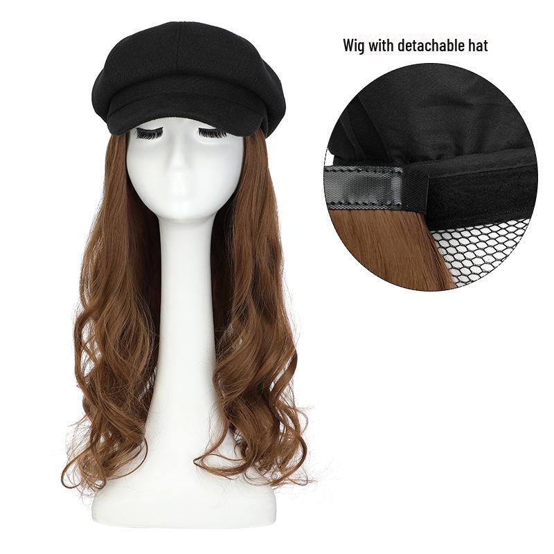 Women's Long Wavy Detachable Hat Wig – Full Head Natural-Look Curly Hair