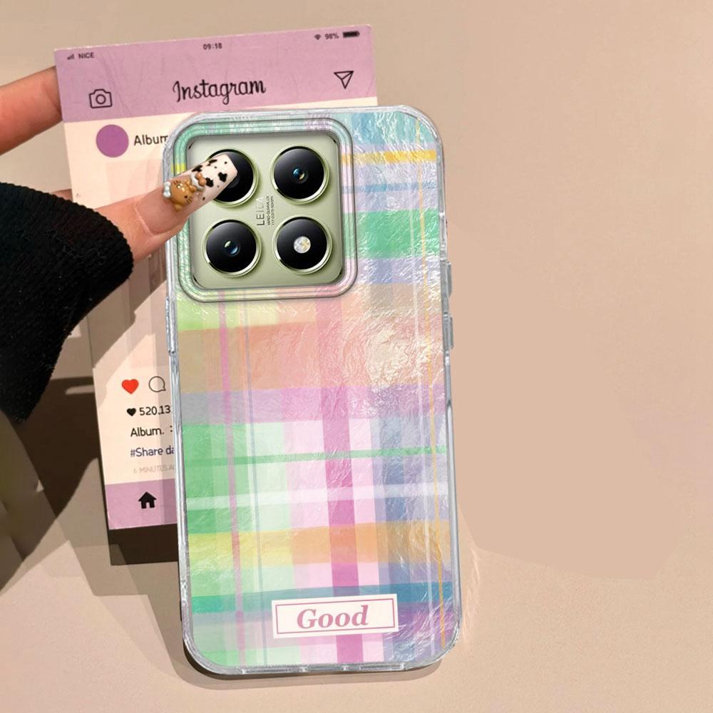 Pink Splicing Grid Pattern Vortex Phone Case for Xiaomi 13T 14T 11 Lite NE Poco X5 M6 Pro X6 X7 X3 Pro NFC C65 C61 M5S Cover