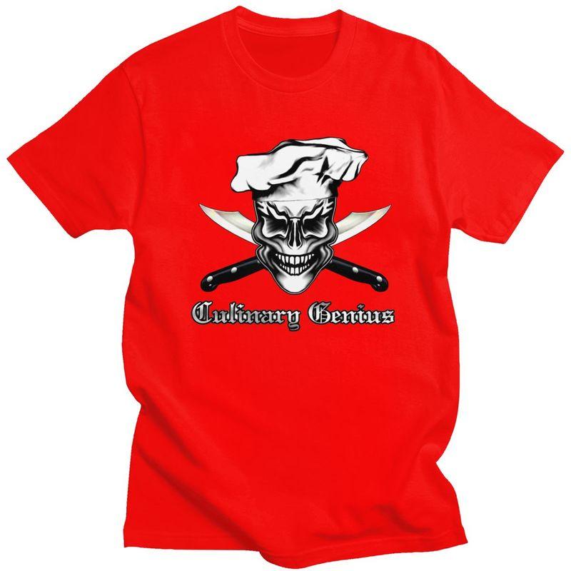 Custom Culinary Genius Skull Chef Tshirts for Men Short Sleeve Casual T Shirt Cooking Pirate Tshirts Slim Fit Pure Cotton Tee S