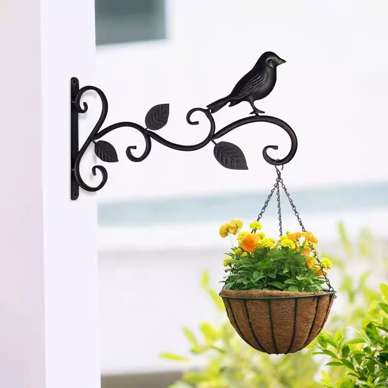 Supporti da Appendere per Piante in Ferro Battuto con Decorazione di Uccello e Foglia Perfetti per Uso Esterno su Patio Balcone Parete del Giardino