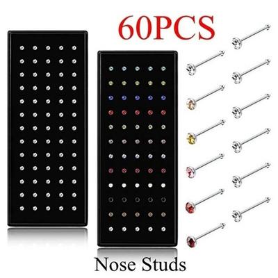 60pcs/set 1.8mm Stainless Steel Nose Stud Rhinestone Nose Ring Diamond Nose Stud