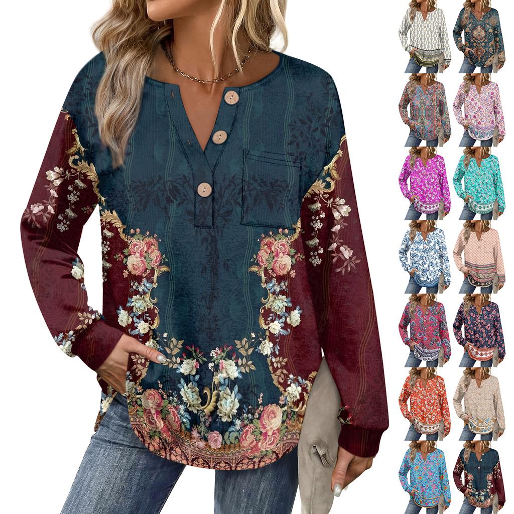 Women's Retro Printed Fashionable Long-sleeved Top