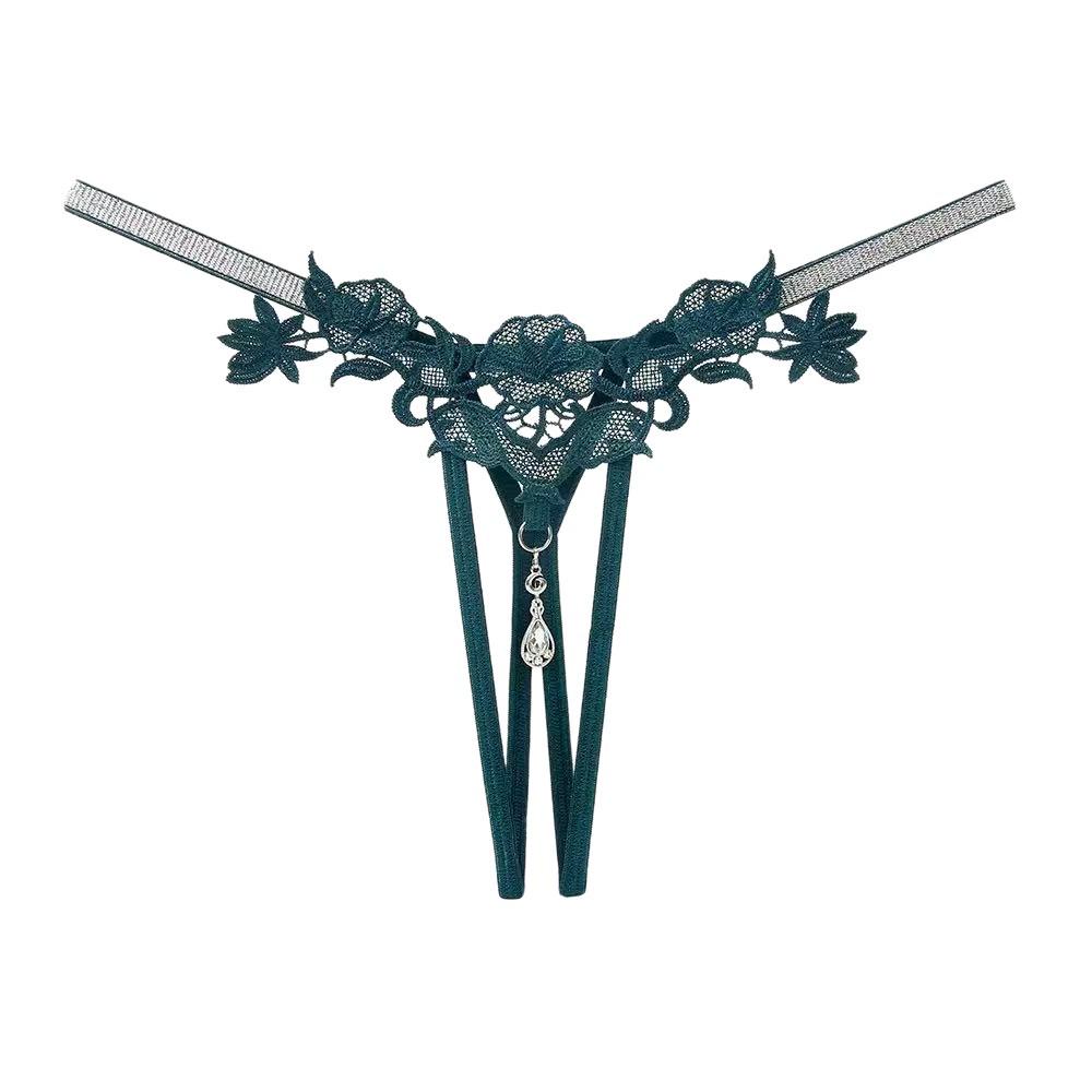 European & American Sparkling Rhinestone Embroidered Lingerie - Women's Open Crotch Hollow-Out Sexy Thong