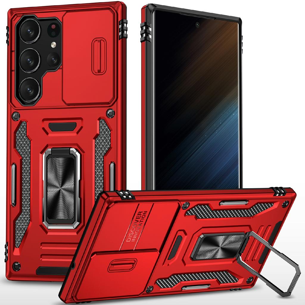 For Samsung Galaxy S25 Ultra Case Kickstand Slide Lens Lid PC+TPU Drop-Proof Phone Cover