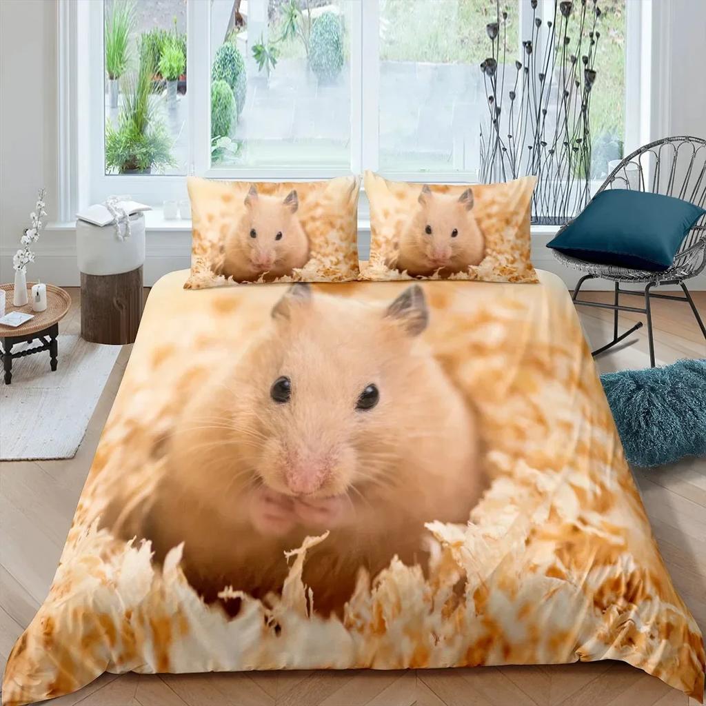 3D Hamster Cute Animals Comfortable Duvet Quilt Cover Pillowcase Bedding Set Children Bedroom Decoration Home Textile