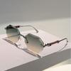 Non-polarized Europe and America Polygon Diamond Edge Trimming Rimless Sunglasses Men Women Fashion Ocean Slicemetal Frame Glasses