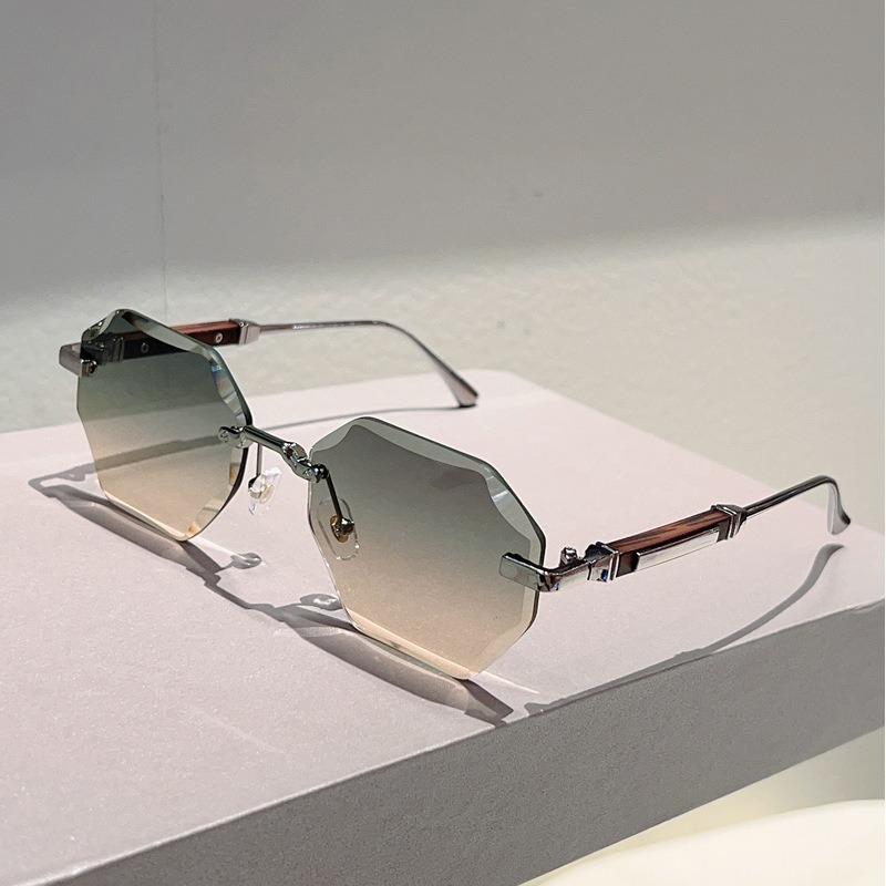 Non-polarized Europe and America Polygon Diamond Edge Trimming Rimless Sunglasses Men Women Fashion Ocean Slicemetal Frame Glasses