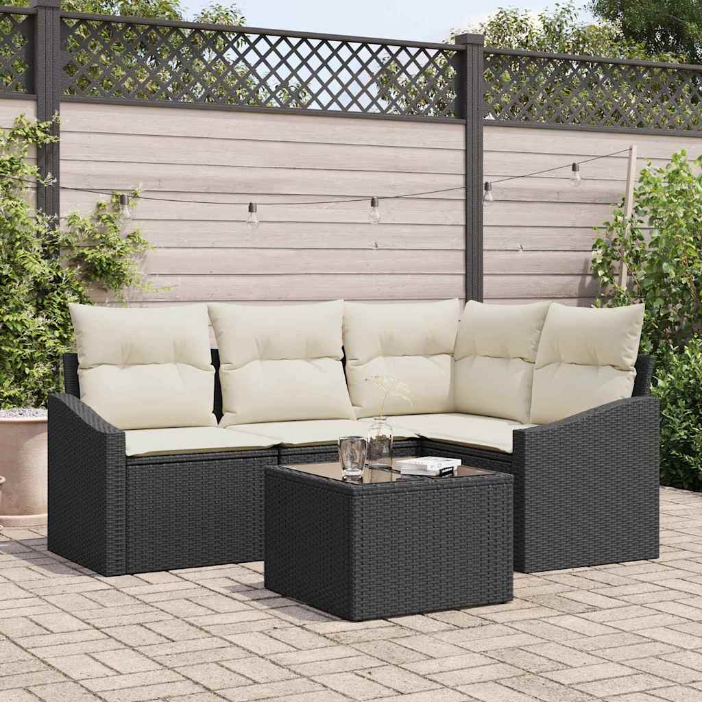 Garden Sofa Set with Cushions 5 pcs Brown and Cream Poly Rattan