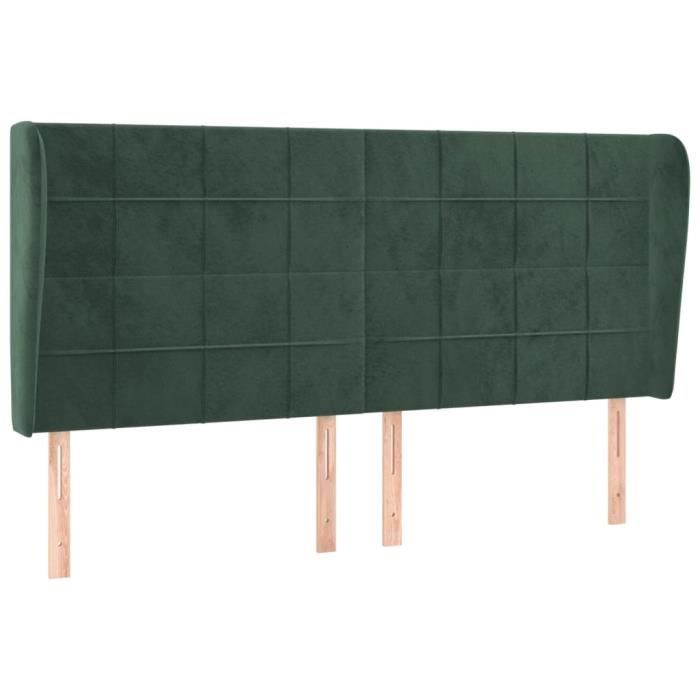 3118025 vidaXL Tête de lit avec oreilles Vert foncé 203x23x118-128 cm Velours