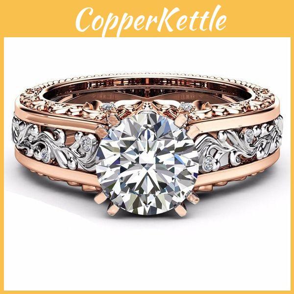 Charming 14k Rose Gold Plated Ring With Gorgeous Champagne Stone For Stylish Women