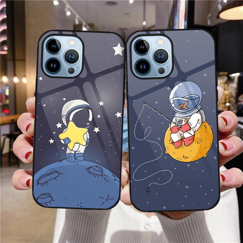 Protection Shell Case For Iphone 14 13 11 12 Pro Max Mini Xs Xr X 7 8 6s Plus Se 2022 Tempered Glass Moon Astronaut Cover Capas