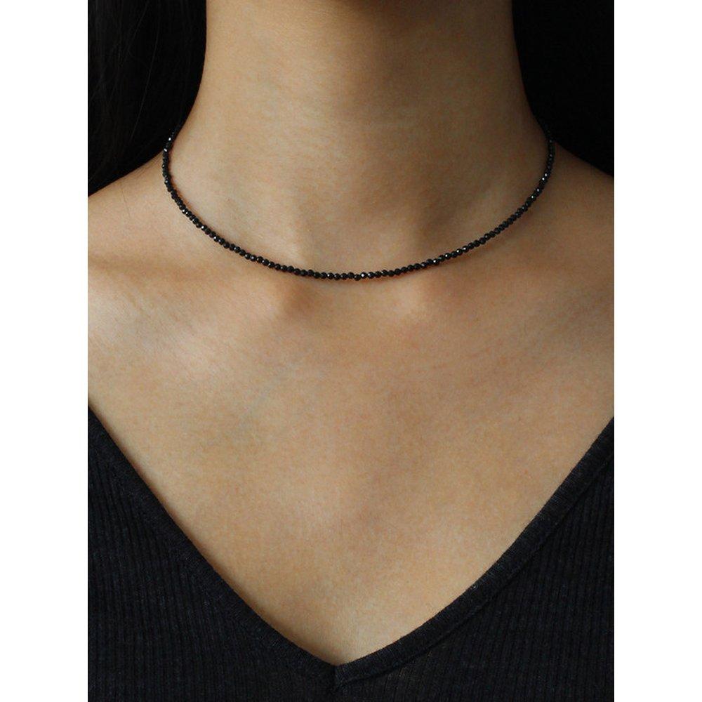 [Silver 925] Black Spinel Gem Necklace (Short Ver.)