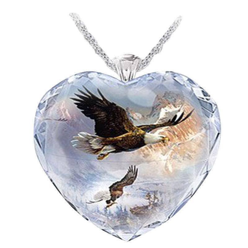 

Кристальный кулон в виде орла с персиковым сердцем, модное ожерелье