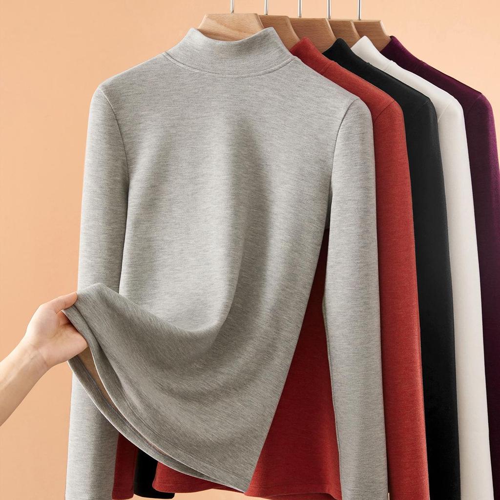 Women's Mulberry Silk Wool Fleece-Lined Warm Base Layer, Mid-High Neck, Autumn/Winter 2025 Collection