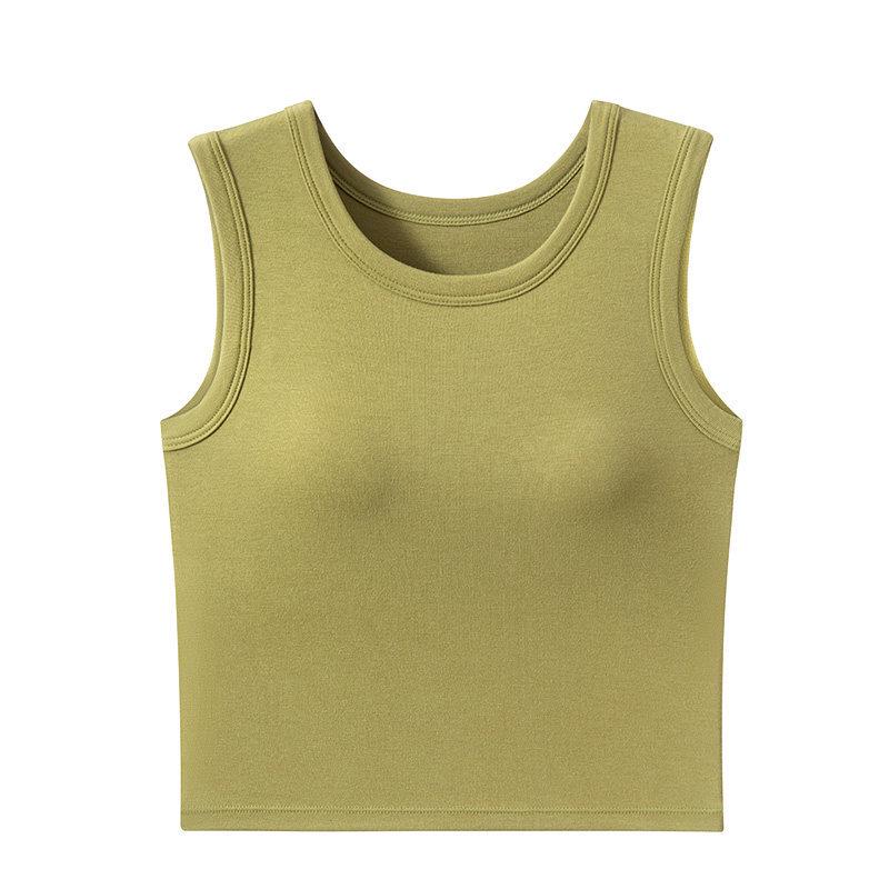

2026 Women s Sleeveless Camisole Top with Built-In Bra & Chest Pads - Covers Armpit Fat Small зелёный