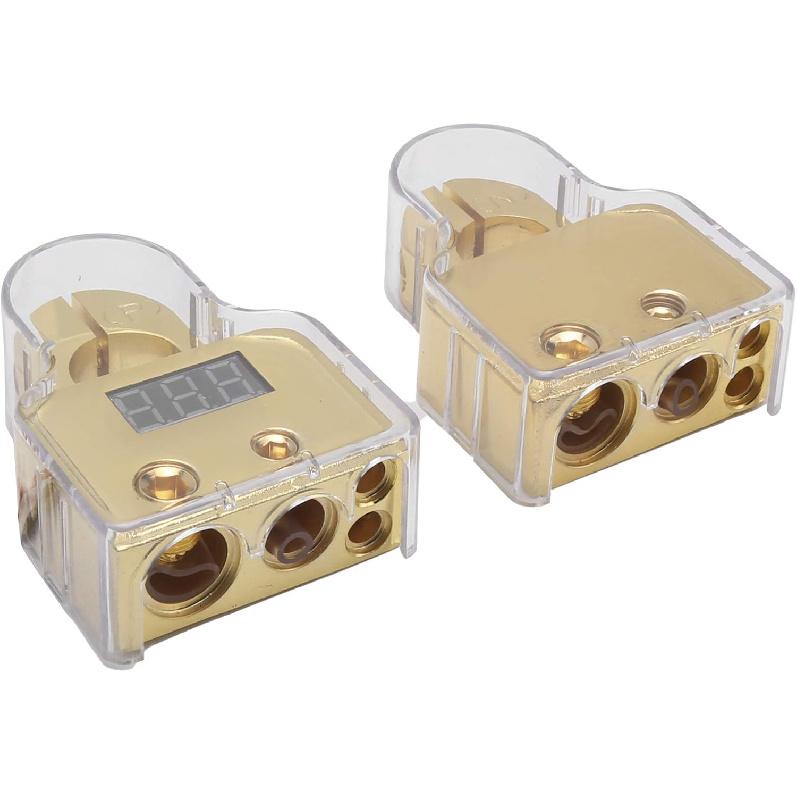 Autobatterie-Polklemmen-Set mit Digitalvoltmeter Standard 0/4/8/10 AWG-Lehre A (Gold)
