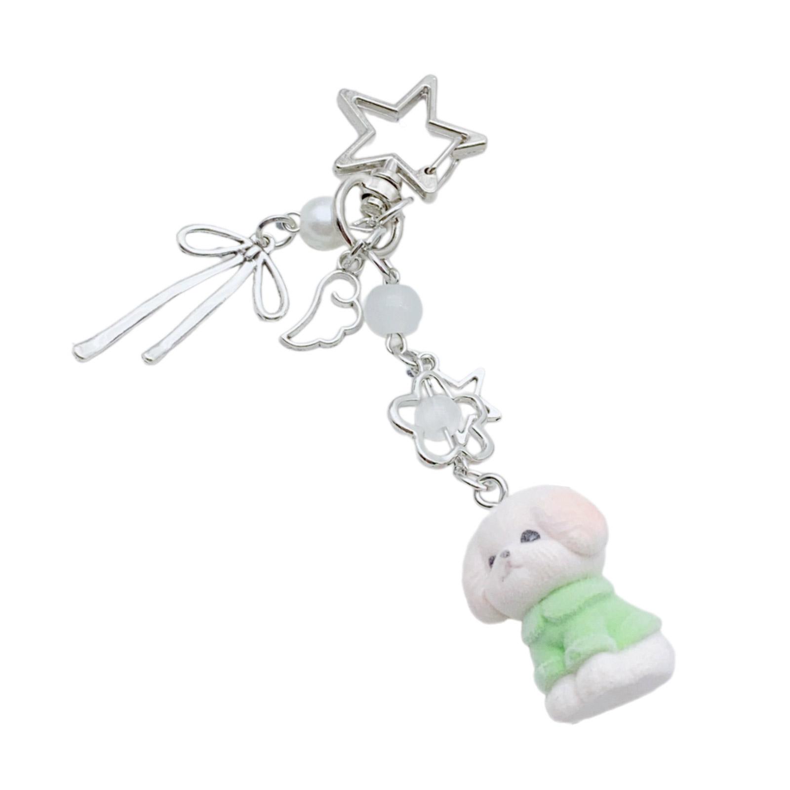 

Dog Bowknot Bead Star Charm Keychains Sweet Lovely Pendant Hangings Ornament Keyring Backpack Decoration for Women Girls