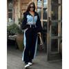 Womens Casual Hooded Sweatshirt Pants Set With Denim Patchwork Long Sleeve 2026