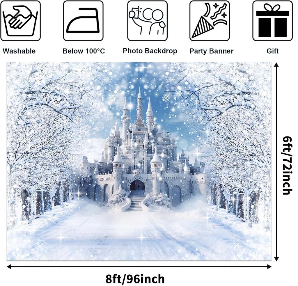 Winter Snowflake Forzen Castle Background Winter Backdrop Decorations For Photo Studio Photo Booth Christams Party