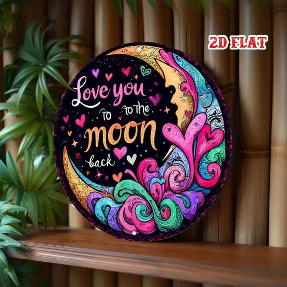 Retro Metal Love You To The Moon And Back Sign, 20cm Round Wall Decor