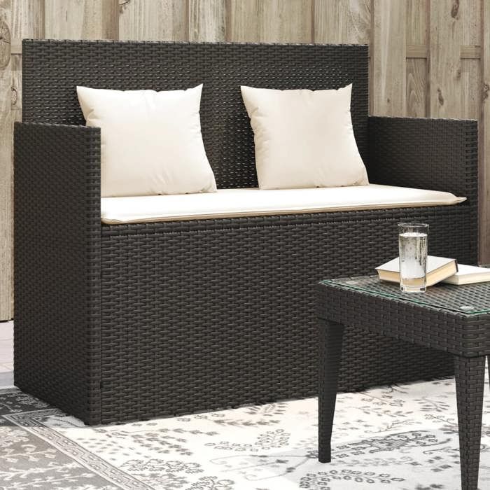 VidaXL Banc de Jardin avec Coussins, Siège de Patio, Chaise de Terrasse, Meuble de Parc Arrière-cour Balcon Extérieur, Noir 365760