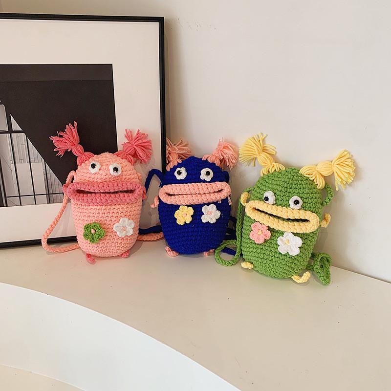 Adorável e Colorida Bolsa Balde Infantil de Crochê em Estilo Desenho Animado Para Crianças