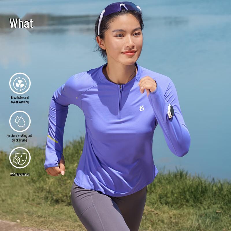 Yuebu Women s Anti-Bacterial Quick-Dry Half-Zip Long-Sleeve Sports Top M