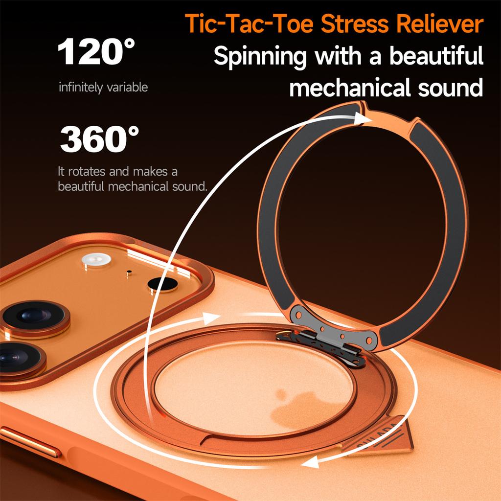 Magnetic Rotating Bracket Phone Case for IPhone 17 Pro Max 17 Air 17 Pro Frosted Transparent PC+TPU Ring Stand Back Cover