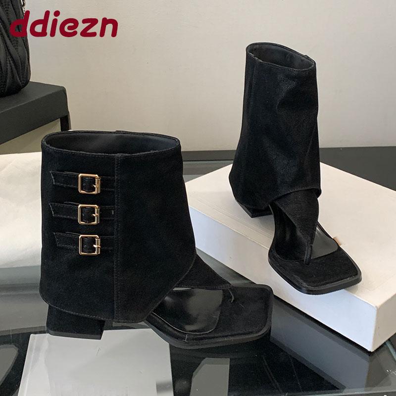 Fashion Female Open Toe Footwear Slip On Women Sandals Ankle Boots With Heels Fashion Buckle Ladies Short Booties Shoes Flip Flops