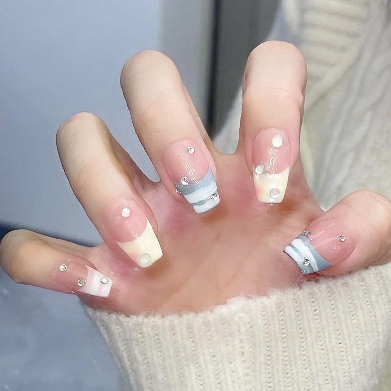 Ins Style Press On Nails Butterfly Pearl Handmade Fake Removable Women