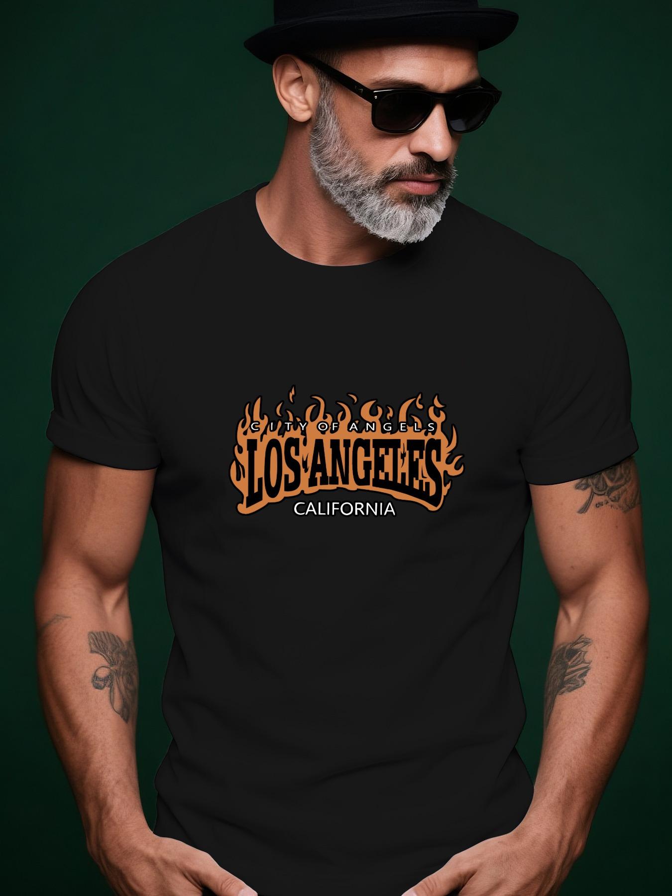 Los Angeles Flame English Trendy Streetwear Summer Casual... S