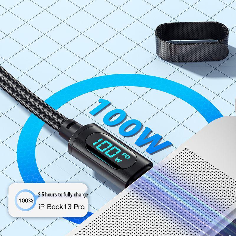 PD100W Type-C To Type-C Fast Charging Cable with Digital Display for Phones and Laptops