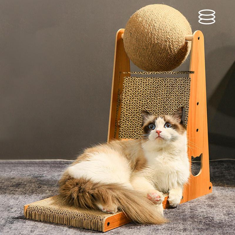 L Shaped Cat Scratcher Vertical Cat Scratching Post With Ball Scratch-Proof Sisal Cat Scratcher Toy Durable Detachable Cat Bed