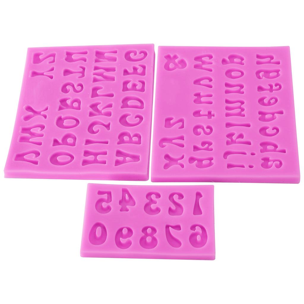 3Pcs Alphanumeric Silicone Mold Making Uppercase Lowercase for DIY Cake Clay Chocolate Pink