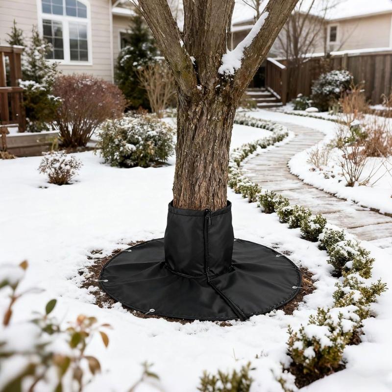 2-Pack Tree Root Winter Covers with Trunk Sleeves, Ground Flaps, Hook-and-Loop Fasteners, and Elastic Cords for Outdoor Use