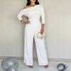 Elegante Jumpsuits für Damen Frühling Einfach Elegant Büro Dame Locker Gerafft Cold Shoulder Gespaltenes Bein Weiter Bein Jumpsuit