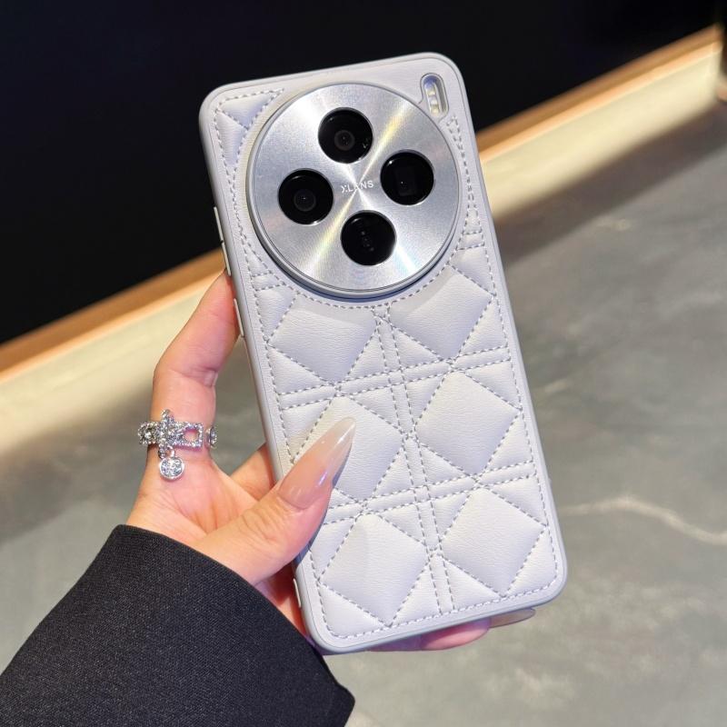 

Kawaii Simple Tartan Pattern Leather Case For Vivo X100 X100s X200 X200s X300 Pro Mini Ultra Full Lens Protection Back Cover Artificial leather&vivo X300 Pro сірий