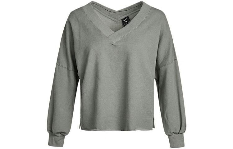 Nike Sweatshirts Women s Green V Neck Moderate Regular DA0773-320 L