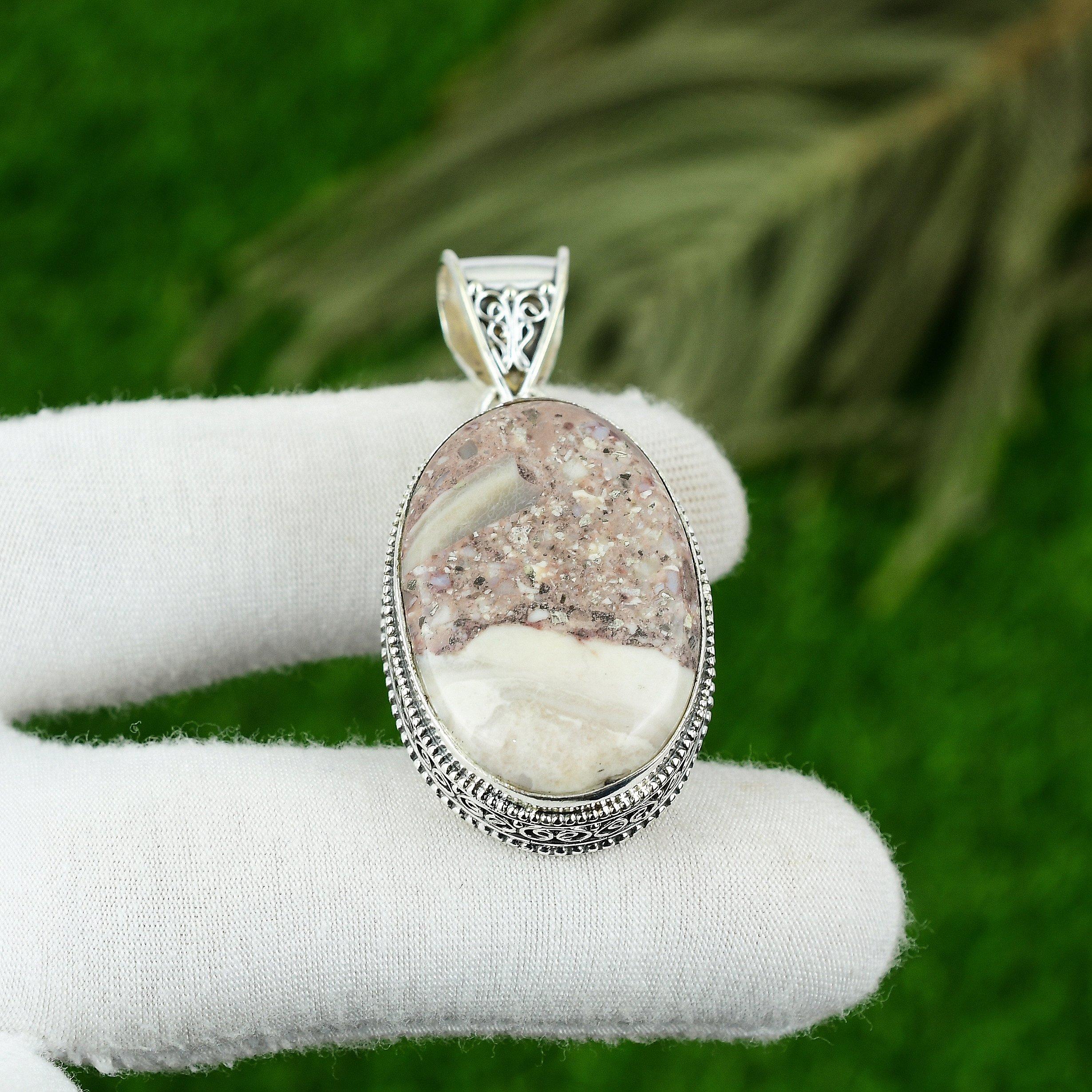 

925 Silver Natural Red Brecciated Mookaite Bezel Wedding Vintage Unique Pendant