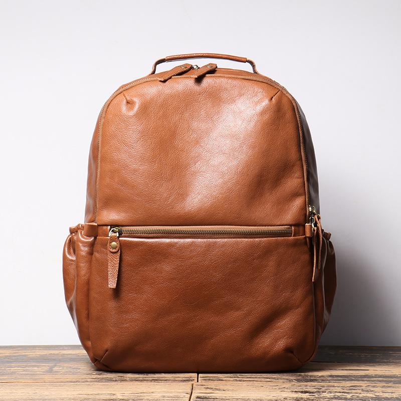Vintage Men S Leather Backpack, Vegetable Tanned Leather, Business Trip Backpack, Large Capacity Computer Bag, Cowhide Schoolbag