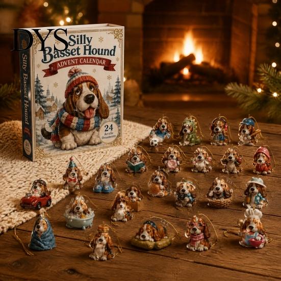 Dog Advent Calendar Calendar, 24Pcs Acrylic 2D Pet Ornament Set with Christmas Box Hanging String, Tree Countdown Decor, Gift for Lovers Holiday